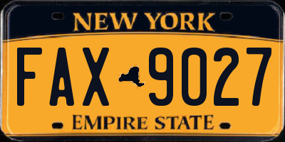 NY license plate FAX9027