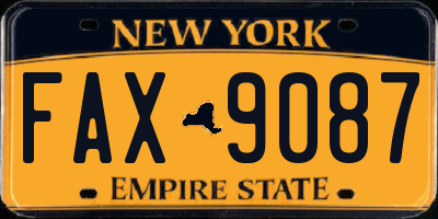 NY license plate FAX9087