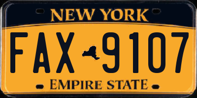 NY license plate FAX9107