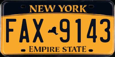 NY license plate FAX9143