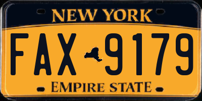 NY license plate FAX9179