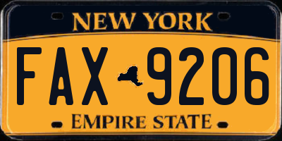 NY license plate FAX9206