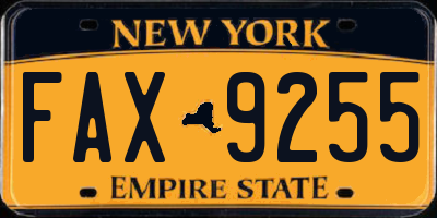 NY license plate FAX9255