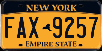 NY license plate FAX9257