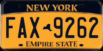 NY license plate FAX9262