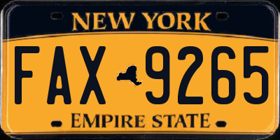 NY license plate FAX9265