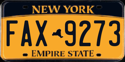 NY license plate FAX9273