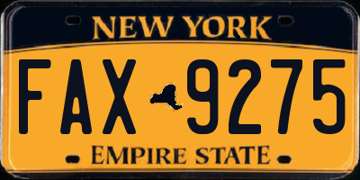 NY license plate FAX9275