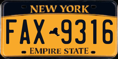 NY license plate FAX9316