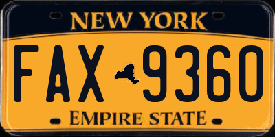 NY license plate FAX9360