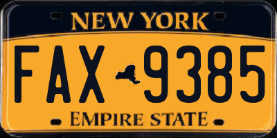 NY license plate FAX9385