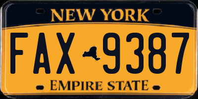 NY license plate FAX9387