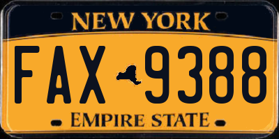 NY license plate FAX9388
