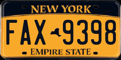 NY license plate FAX9398