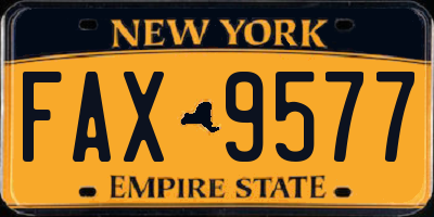 NY license plate FAX9577