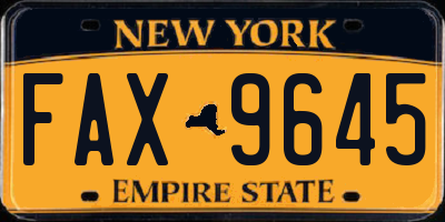 NY license plate FAX9645