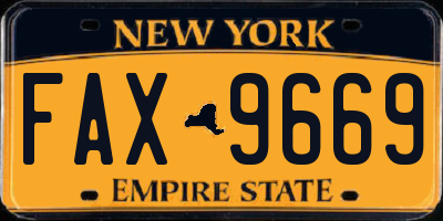 NY license plate FAX9669