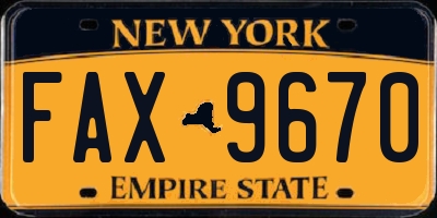 NY license plate FAX9670