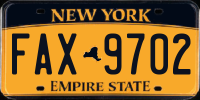 NY license plate FAX9702