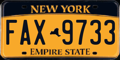 NY license plate FAX9733