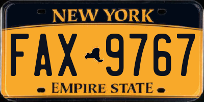 NY license plate FAX9767