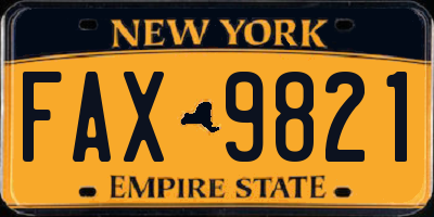 NY license plate FAX9821