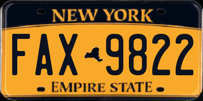 NY license plate FAX9822