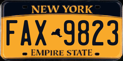 NY license plate FAX9823