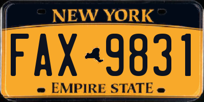 NY license plate FAX9831
