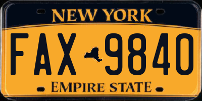 NY license plate FAX9840