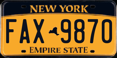 NY license plate FAX9870