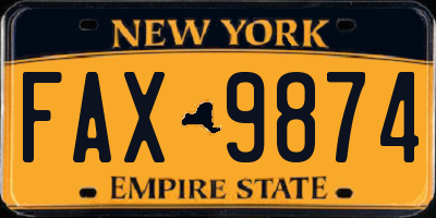 NY license plate FAX9874