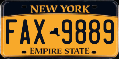 NY license plate FAX9889