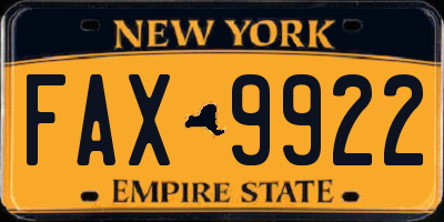 NY license plate FAX9922