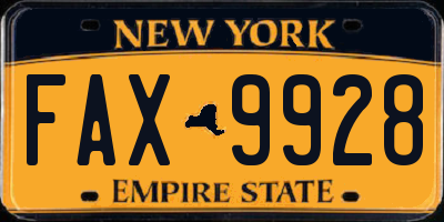 NY license plate FAX9928