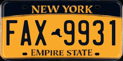 NY license plate FAX9931