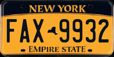 NY license plate FAX9932