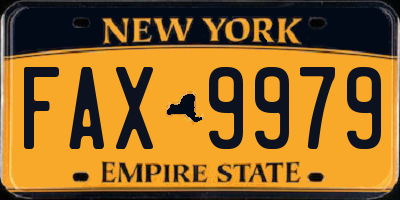 NY license plate FAX9979