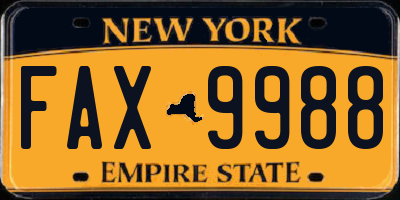 NY license plate FAX9988