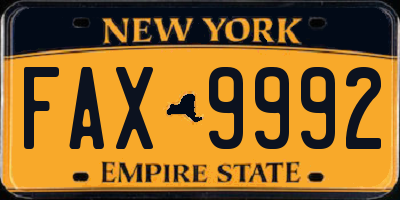 NY license plate FAX9992