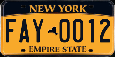 NY license plate FAY0012