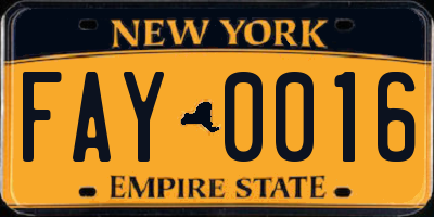 NY license plate FAY0016