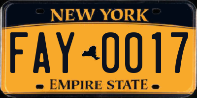 NY license plate FAY0017