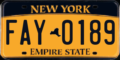 NY license plate FAY0189