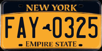 NY license plate FAY0325
