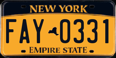 NY license plate FAY0331