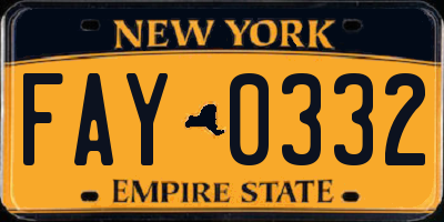 NY license plate FAY0332