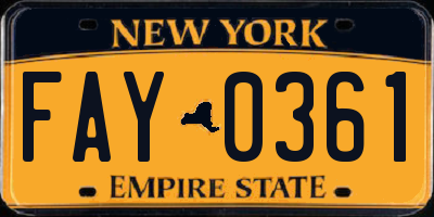 NY license plate FAY0361