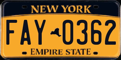 NY license plate FAY0362