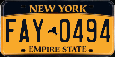 NY license plate FAY0494